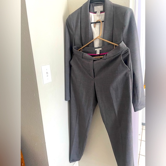 H&M suit slim fit size 10 elegant gray pink line s - Picture 1 of 7